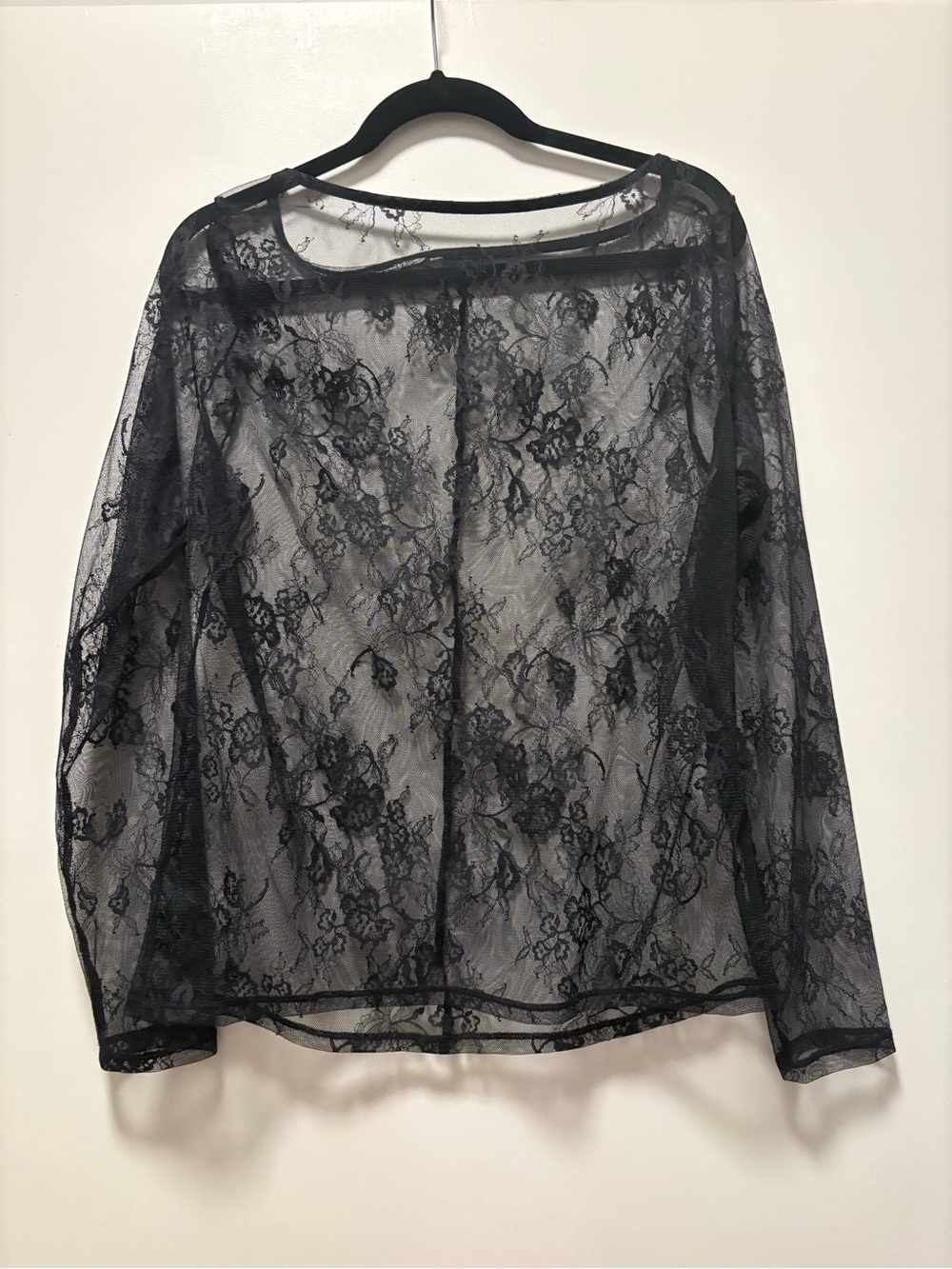 Sheer Lace Long-Sleeve Top - Black